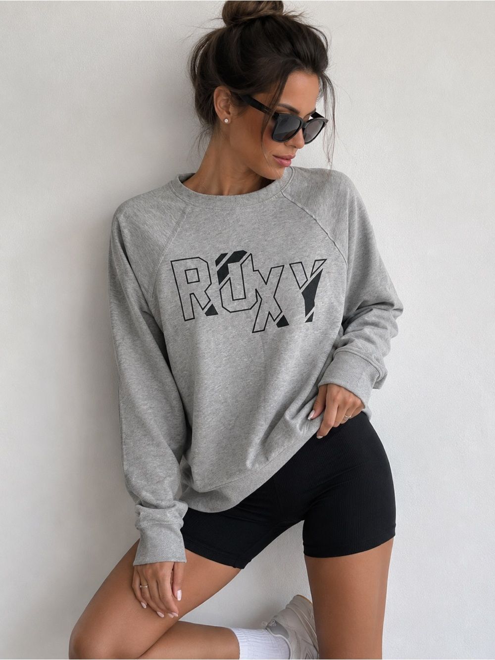 Roxy Women’s Sweatshirt Crewneck Graphic Logo Size S Cotton Blend Gray See Notes